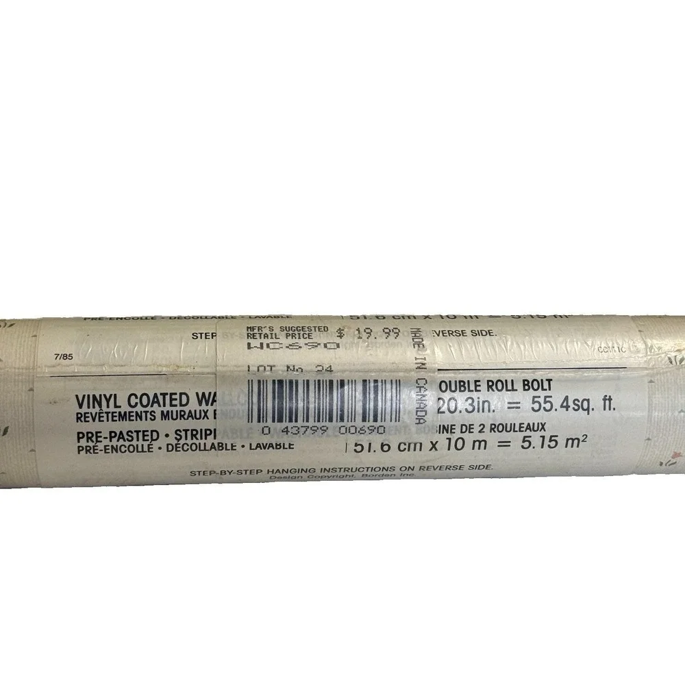 Vintage Borden Pre Pasted Vinyl Wallpaper 1 Roll Tiny Floral 55.4 Sq Ft NOS